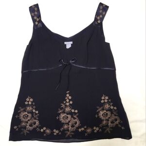 Ann Taylor Black Embroidered Silk Blend Tank Top